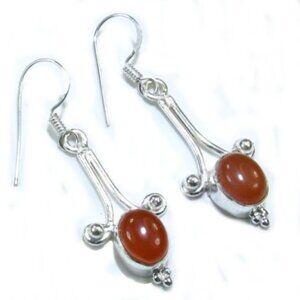 Silver Carnelian Stone Scroll Earrings